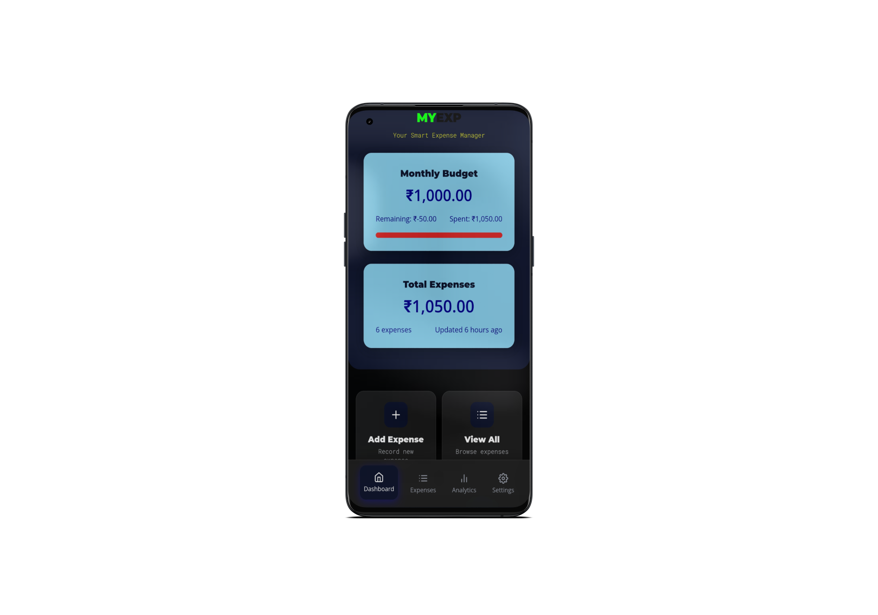 MyExp Dashboard View